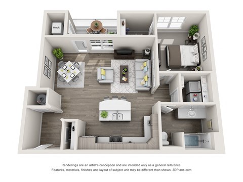 Floor plan for 1 bed, 1 bath, 780 sqft